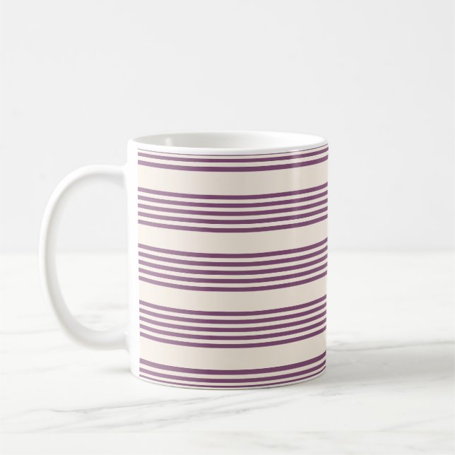 Mauve purple and beige five stripes pattern coffee mug (Left)