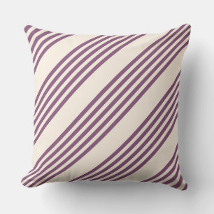 Mauve purple and beige five stripes pattern cushion