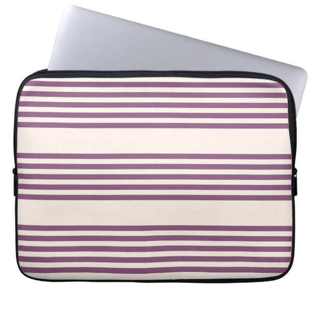 Mauve purple and beige five stripes pattern laptop sleeve (Front)