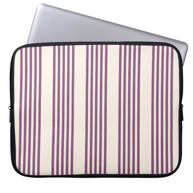 Mauve purple and beige five stripes pattern laptop sleeve (Front)