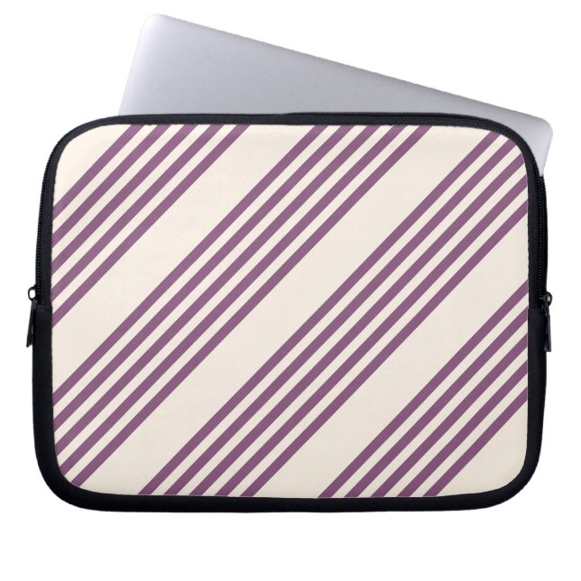 Mauve purple and beige five stripes pattern laptop sleeve (Front)