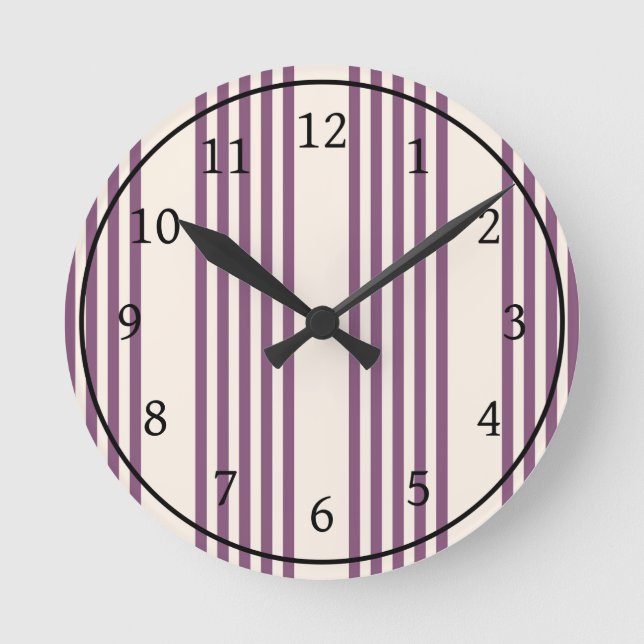 Mauve purple and beige five stripes pattern round clock (Front)