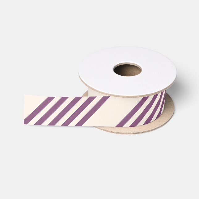 Mauve purple and beige five stripes pattern satin ribbon (Spool)