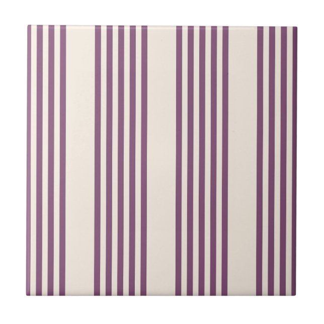 Mauve purple and beige five stripes pattern tile (Front)