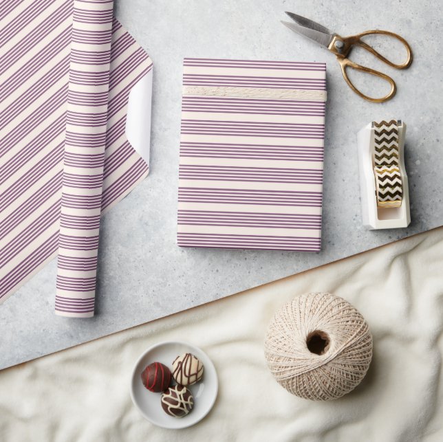Mauve purple and beige five stripes pattern wrapping paper (Crafts)