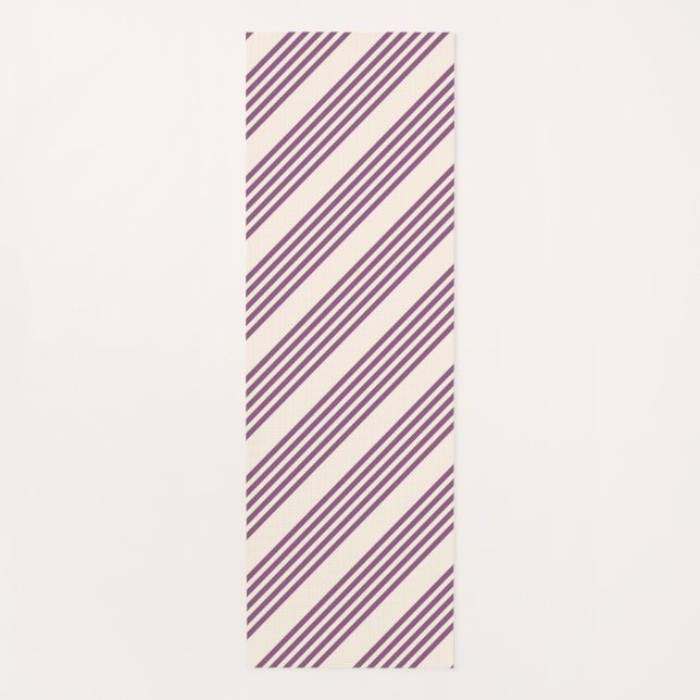 Mauve purple and beige five stripes pattern yoga mat (Front)