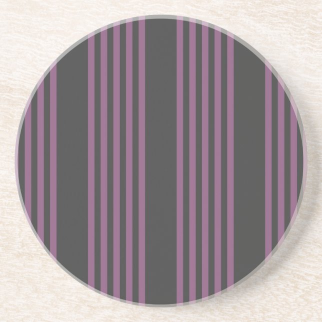 Mauve purple and charcoal five stripes pattern coaster (Front)