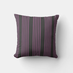 Mauve purple and charcoal five stripes pattern cushion