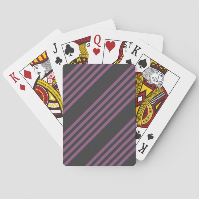 Mauve purple and charcoal five stripes pattern playing cards (Back)
