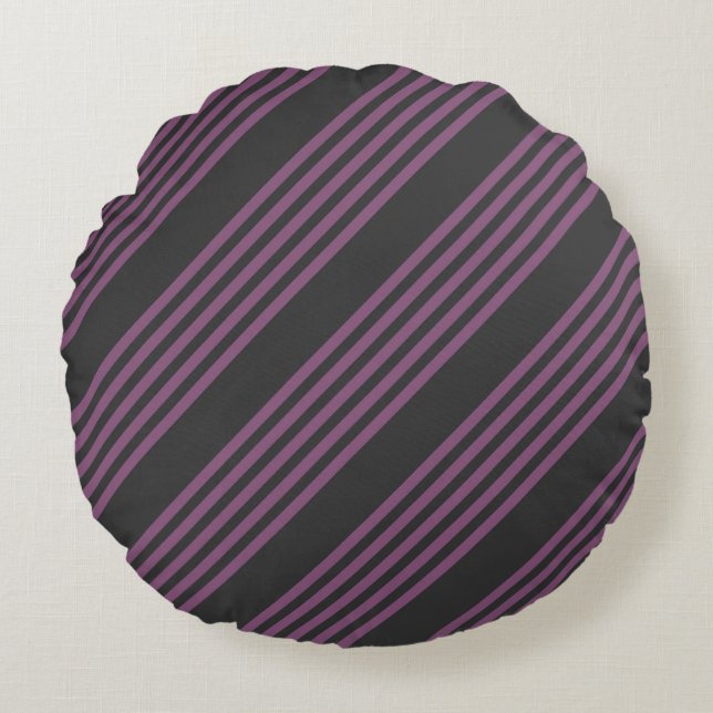 Mauve purple and charcoal five stripes pattern round cushion (Front)