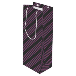 Mauve purple and charcoal five stripes pattern wine gift bag