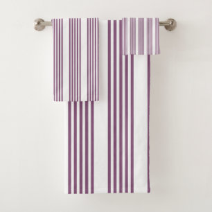 Mauve purple and white five stripes pattern bath towel set