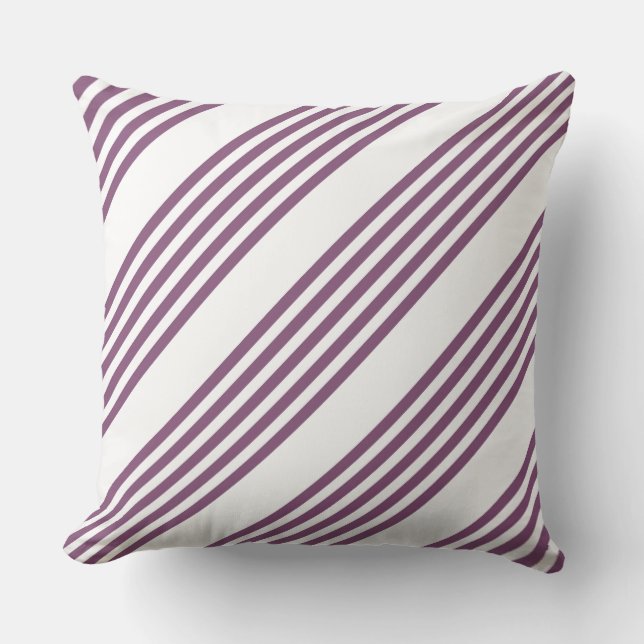 Mauve purple and white five stripes pattern cushion (Front)