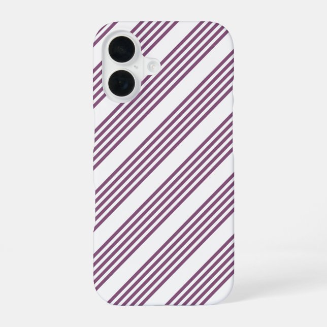 Mauve purple and white five stripes pattern iPhone 16 case (Back)