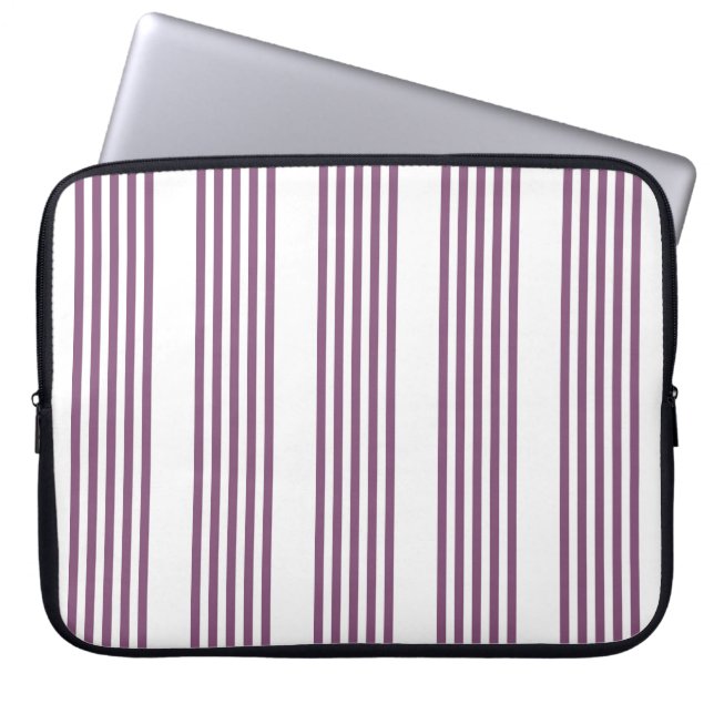 Mauve purple and white five stripes pattern laptop sleeve (Front)