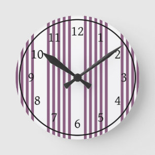Mauve purple and white five stripes pattern round clock