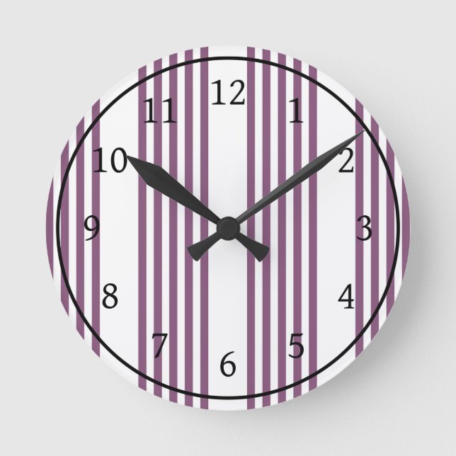 Mauve purple and white five stripes pattern round clock (Front)