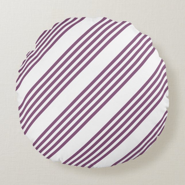 Mauve purple and white five stripes pattern round cushion (Front)