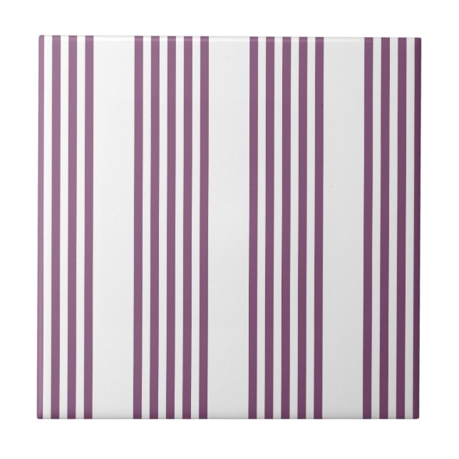 Mauve purple and white five stripes pattern tile (Front)