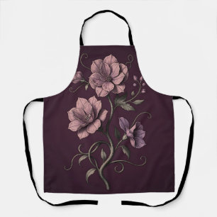 Mauve Purple Anemone Flower Dark Botanical  Apron