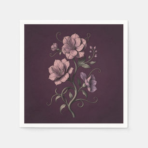 Mauve Purple Anemone Flower Dark Botanical  Napkin