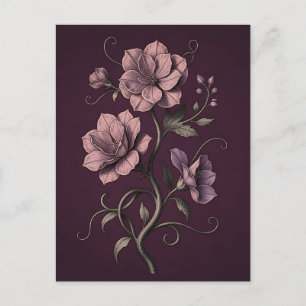 Mauve Purple Anemone Flower Dark Botanical  Postcard