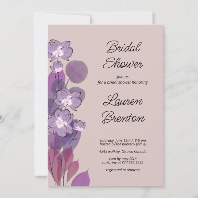 Mauve purple blush floral Bridal Shower Invitation (Front)