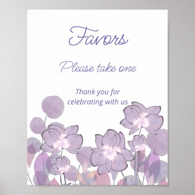 Mauve purple blush floral Favours please take one  Poster (Front)