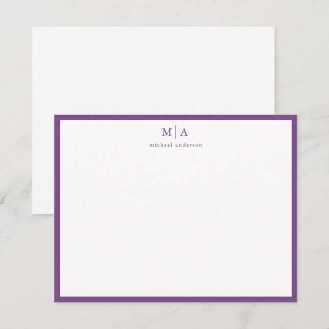 Mauve Purple Border Monogram Correspondence Card (Front/Back)