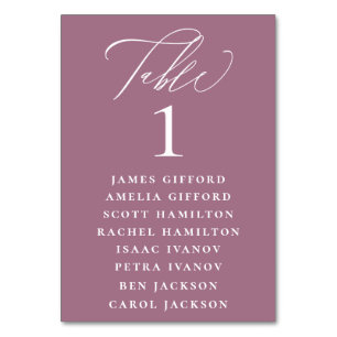 Mauve Purple Calligraphy Seating Chart Table Number
