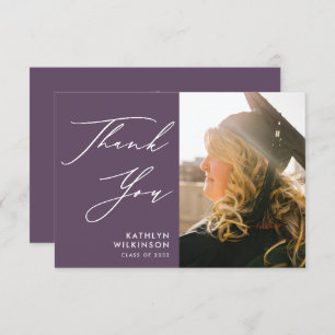Mauve Purple Elegant Script Photo Graduation Thank You Card