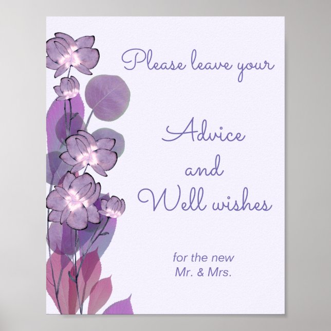Mauve purple floral Advice and Well wishes sign (Front)