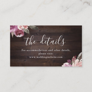 Mauve purple floral rustic wood wedding details place card