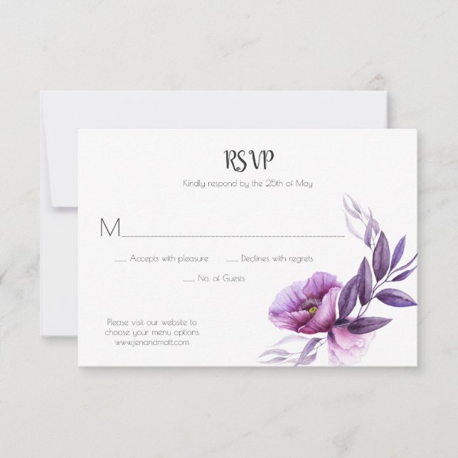 Mauve Purple Lavender Violet Floral RSVP Card (Front)