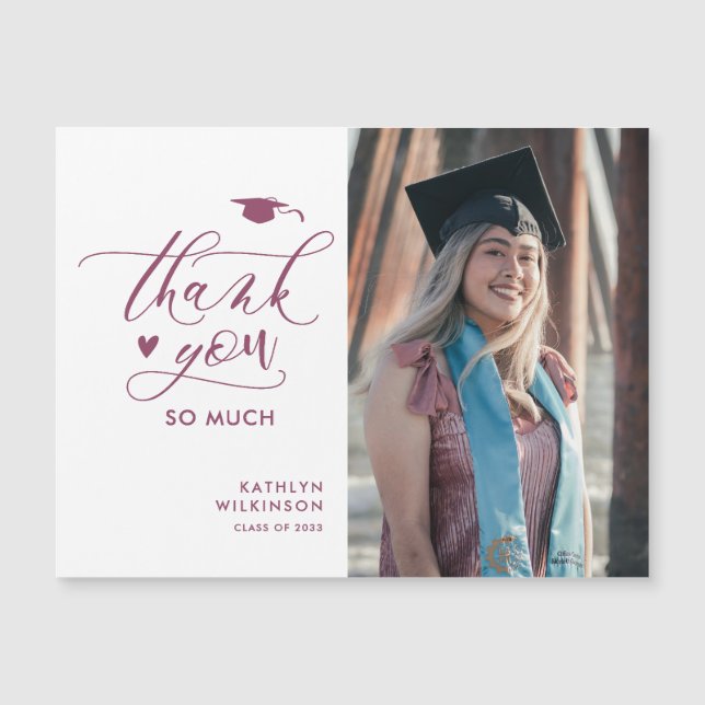 Mauve Purple Minimalist Photo Graduation Thank You (Front)