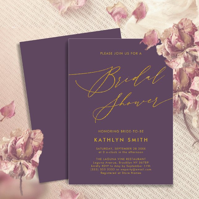 Mauve Purple Modern Minimalist Bridal Shower Invitation (Creator Uploaded)