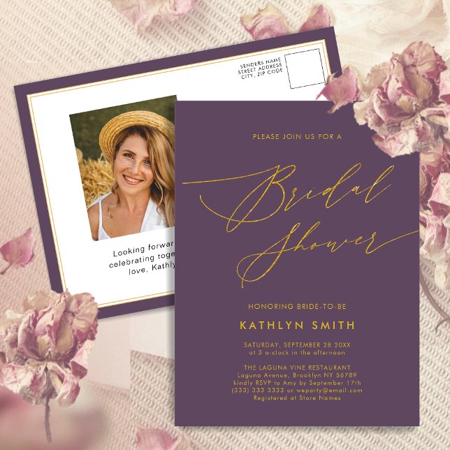 Mauve Purple Modern Minimalist Bridal Shower Invitation Postcard (Creator Uploaded)