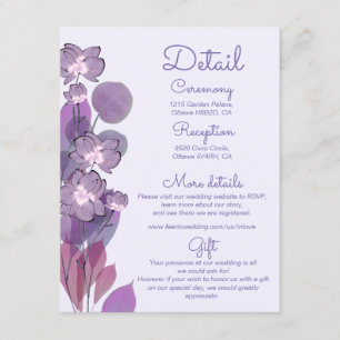 Mauve purple periwinkle floral wedding details enclosure card