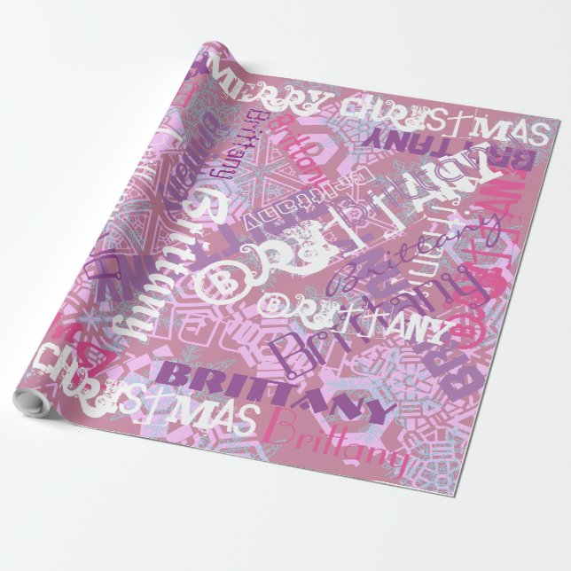 Mauve Purple Pink Name Pattern Any Occasion Wrapping Paper (Unrolled)