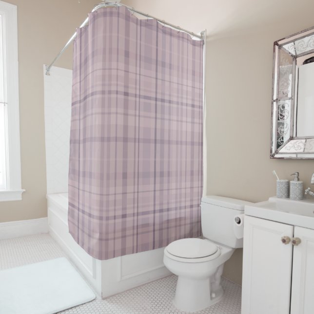 Mauve Purple Pink Plaid Pattern Shower Curtain (In Situ)