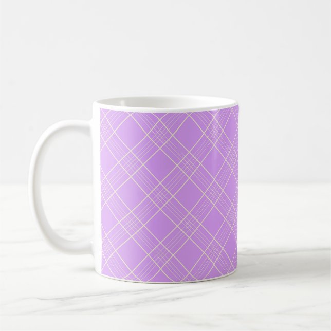 Mauve Purple Plaid Pattern Coffee Mug (Left)