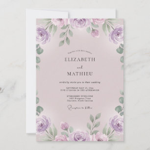 Mauve Purple Ranunculus Eucalyptus Wedding Invitation