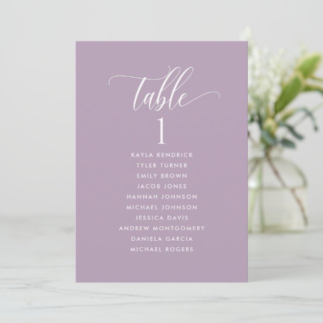 Mauve Purple, Seating Plan Cards with Guest Names (Standing Front)