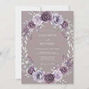 Mauve Purple Watercolor Floral Wedding Invitation