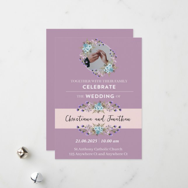 Mauve Purple Wedding Invitation (Front/Back In Situ)