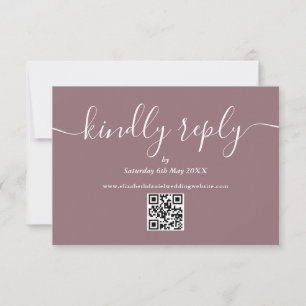 Mauve QR Code Elegant Script Kindly Reply RSVP Card