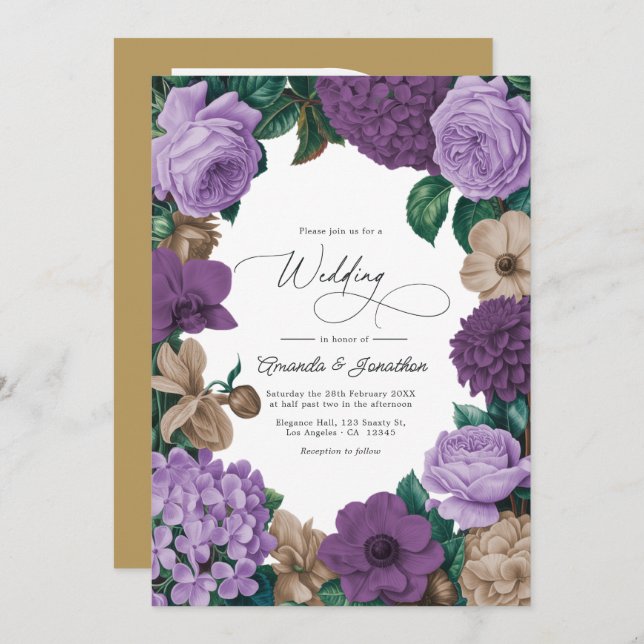 Mauve Quartz, Dusty Plum & Latte Beige Wedding Invitation (Front/Back)