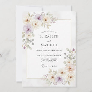 Mauve Ranunculus Eucalyptus Wedding Invitation