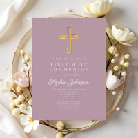 Mauve Religious Cross Girl First Communion