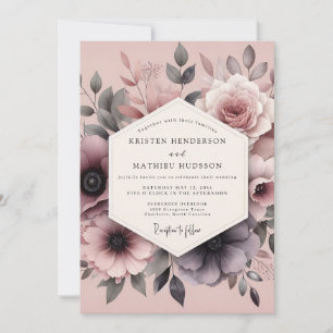 Mauve Romantic Flora Wedding Invitation